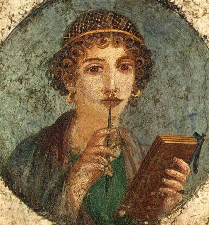 Retrato de una mujer con tablilla y estilete, fresco de Pompeya
